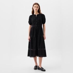 NWT GAP Black Puff Sleeve Button-Down Midi Dress